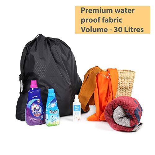 Image of Insular Strong Waterproof Laundry Bag With Locking Drawstring Closure | Machine Washable Collapsible For Laundry Hamper | Fits Laundry Baskets (Black, 25X30 inches, Pack of 3)