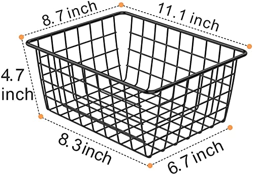 Image of Wire Storage Basket for Kitchen & Pantry | Multipurpose Metal Organizer Bin for Fruits, Vegetables, Snacks, Bathroom & Closet Storage | Black Iron Mesh Basket (Pack of 1)