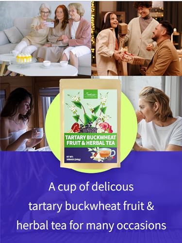 Image of TeeLux Rose Blueberry Tea Bags, 8g /bag, Tartary Buckwheat with Mulberries, Red Dates, Caffeine Free, Floral Aroma & Rich Tartary Buckwheat Aroma, 30 Count