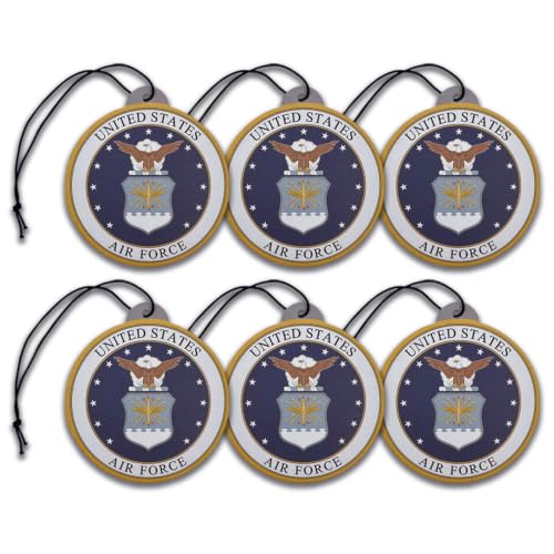 Image of Elektroplate US Air Force Crest Car Air Freshener 6-Pack | Officially Licensed, Long-Lasting Glacial Strike Scent, Vivid USAF Graphics, Versatile Hanging Design