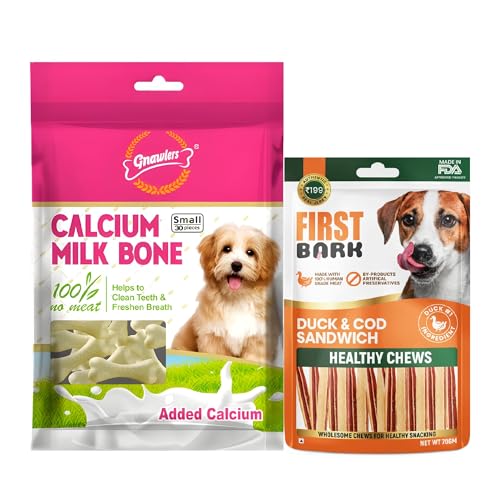 Image of Gnawlers Calcium Milk Bone (2.5 inch) 30 in 1 (270g) + Duck & Cod Sandwich 70g | Dog Calcium Bone, Clean Teeth & Freshen Breath, All Life Stages, Sold by DogsNCats (Pack of 2)