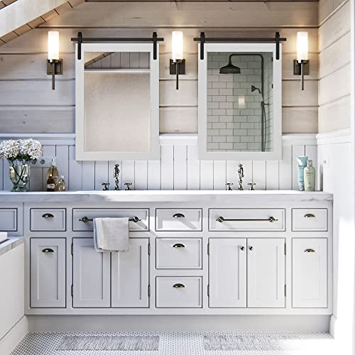 Clavie Farmhouse Wall Mirror Rustic Horizontal Wood Framed Bathroom Mirror, Barn Door Style Decorative Mirrors, 22"X30" White #TOP4