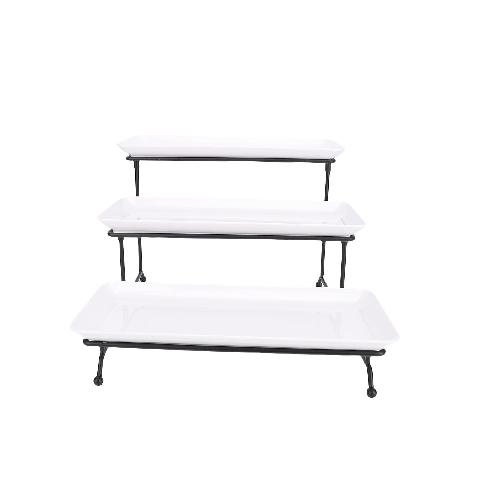Soporte para servir de 3 niveles con bandejas de porcelana y marco de metal apilable, apto para lavavajillas, ideal para bodas, fiestas, hogar, comedor y decoración de gant