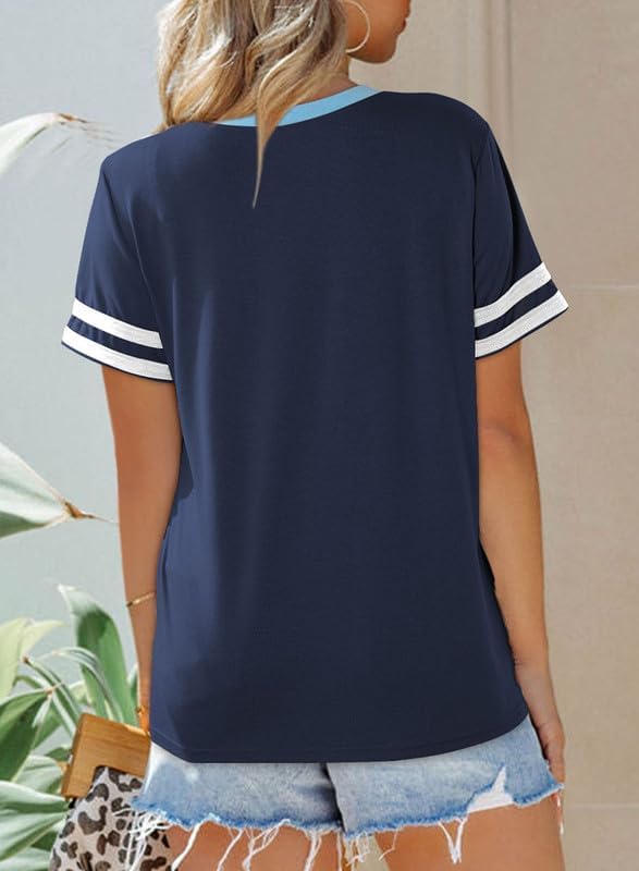 SHEWIN Women's Fashion Casual Crewneck Color Block T Shirts Short Sleeve Summer Tops Tees Slim Fit - Image 3