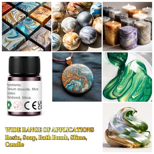 Roizefar Epoxidharz Farbe Metallic Mica Pulver, 20 Farbe*5g Perlglanz Epoxidharz Pigment metallischer Pulver für Seifenfarbe, Epoxidharz, Kerzenherstellung, Nagellack, Badebomben, DIY