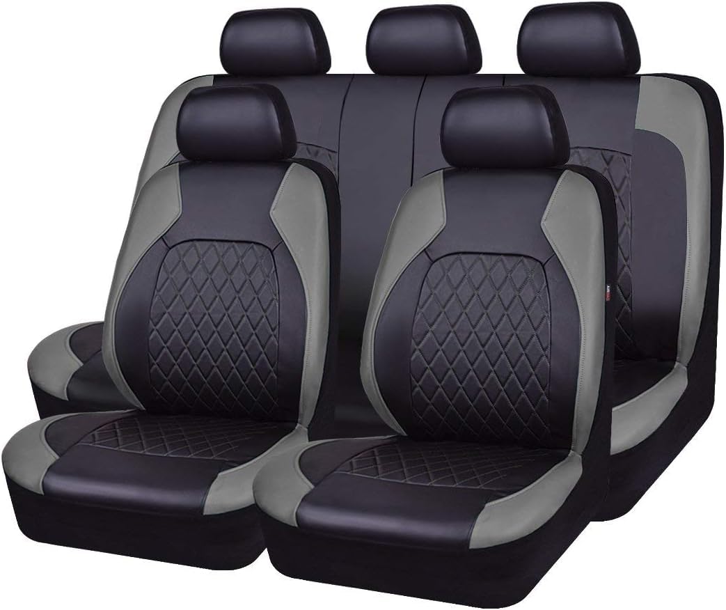 Lot de 9 housses de siège de voiture universelles en cuir synthétique pour sièges de voiture et SUV Version 2026 (gris)
