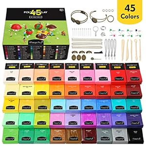 Magicfly Polymeerklei, 45 kleuren, oven-bakken knutselset met 5 modelleergereedschappen en 47 sieraden, zachte klei