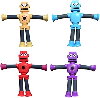 Urijk 4PCS Telescopic Suction Cup Robot Toy-Pop Tube Fidget Toy Sets,Robot Educational Stress Relief Fidget Tubes Toy,Parent-Child Interactive Decompression Toy, Gift for Boys Girls(No light)