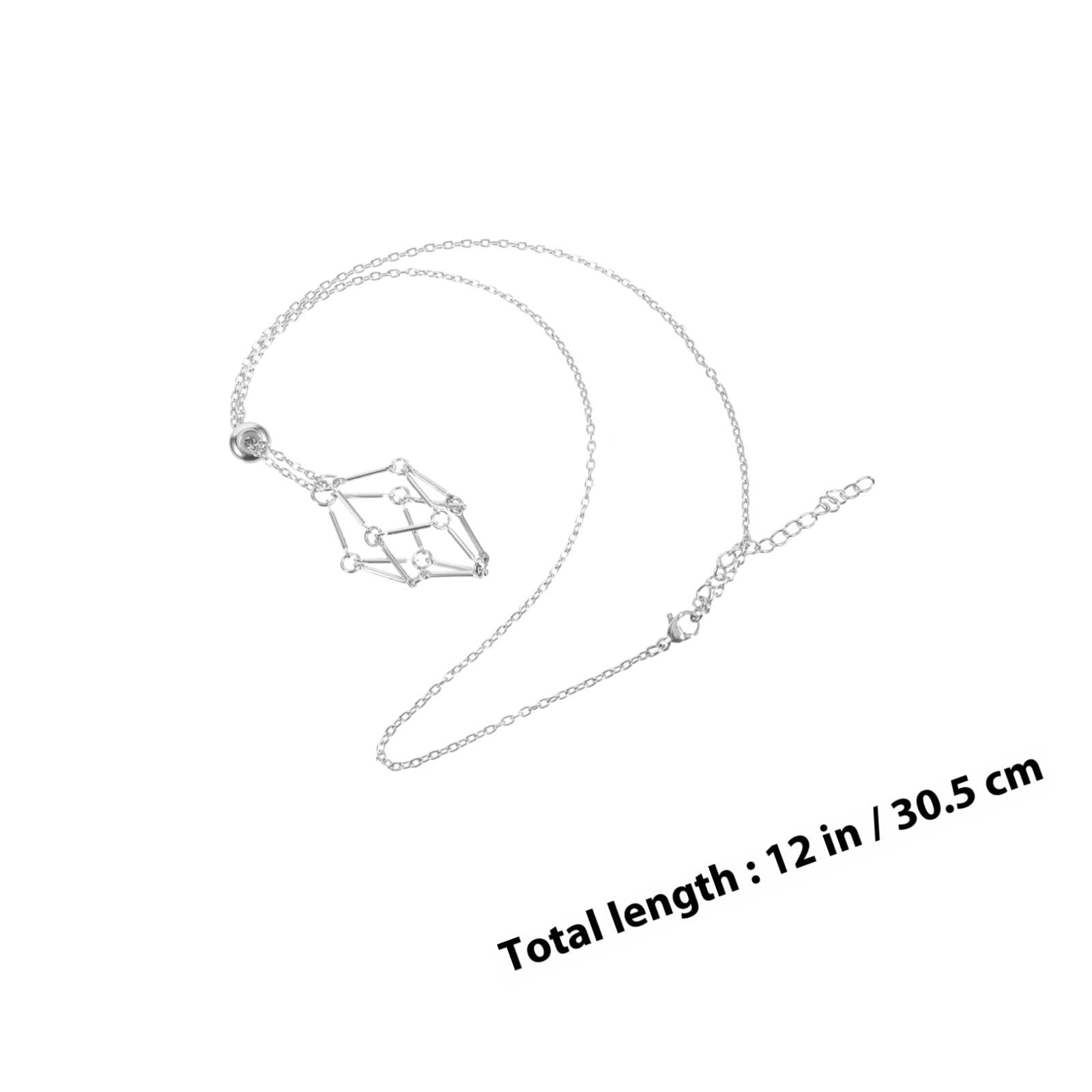 Colgante Jaula de Cristal Ajustable Cordón Trenzado Metálico Blanco Platino para Mujer, Soporte para Cuarzos Naturales y Piedras, Uso Diario y Joyería DIY