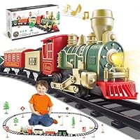 JUQU Christmas Train Set for Kids Ages 3-8 – Battery Operated Toy Train with Lights, Sounds, 3 Cars & 10 Tracks, Classic Christmas Tree Train Set for Under or Around Tree