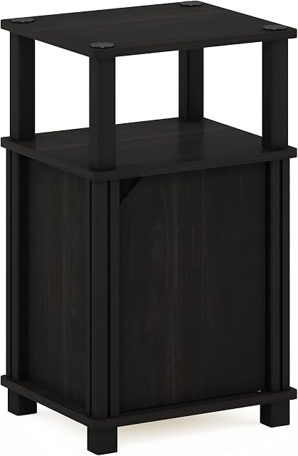Furinno 3-Tier End, Side Table, Nightstand with Door, Engineered Wood, Espresso/Black, 1-Pack
