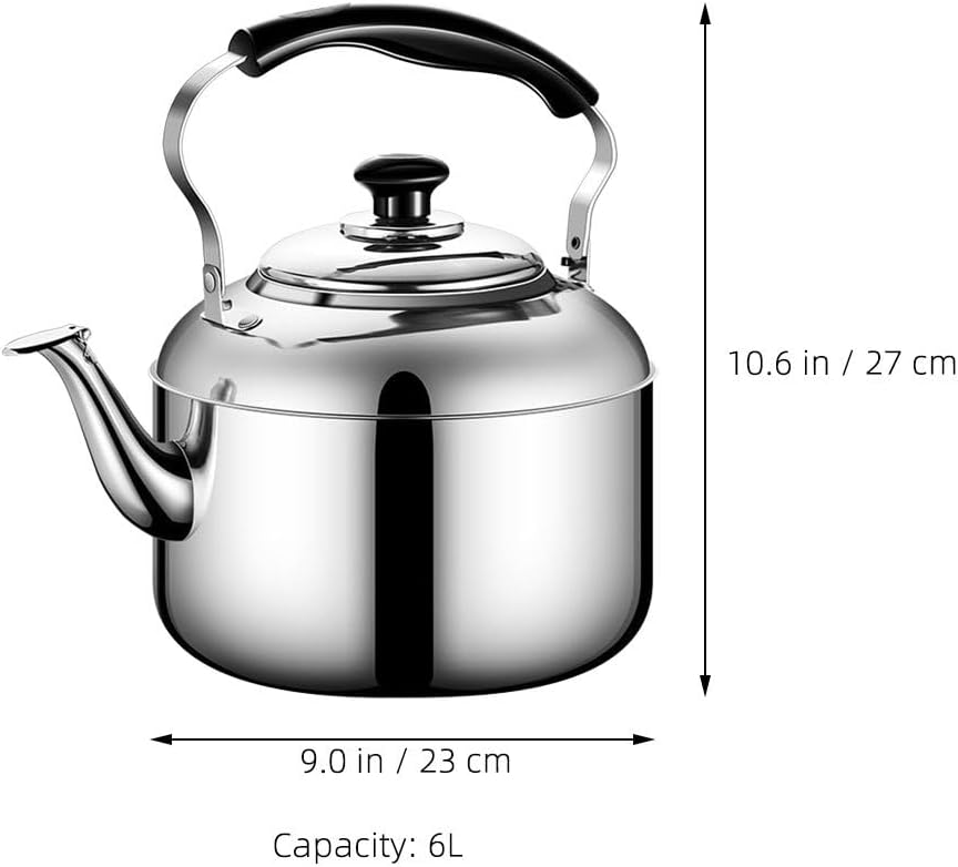 Cabilock Tea Kettle, 6L Loud Stovetop Whistling Teakettle Classic Teapot Stainless Steel Tea Pots Loud Whistle Camping Kettle Metal Tea Maker Warmer Water Heating Pot