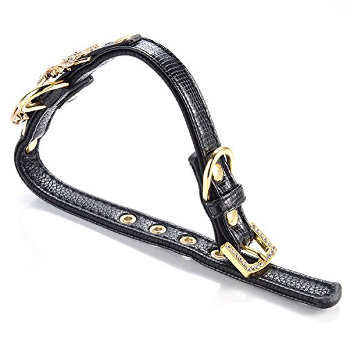 Lovpe Gold Bling Diamond Giltter Leather Fashion Collar With Ring For Tags For Small Dogs,Cat,Puppy And Kitty Walking Travel Party Gifts Tedd, Poodle Dog,Bulldog And Yorkshire Terrier (Xs, Black) #TOP1