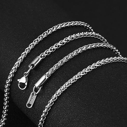 Image of HZMAN 3.0 mm Stainless Steel Wheat Silver Chain Necklaces for Men & Women 16 inch -36 inch