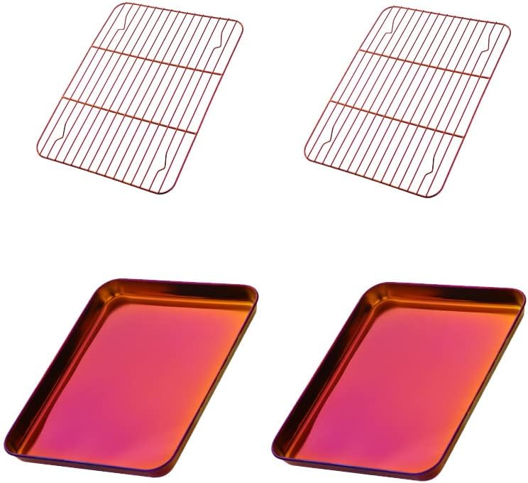 Meisha Baking Sheet with Wire Rack Set [2 Pans + 2 Tier Racks], Stainless Steel Rainbow Cookie Sheet Baking Trays & Cooling Rack for Cooking