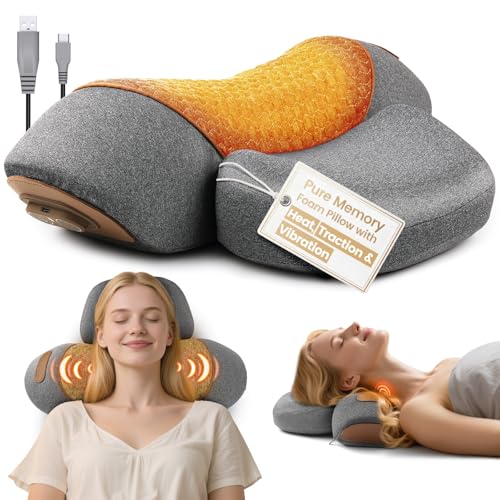 Leedpart 3-in-1 Neck Massager Pillow Neck Massager for Pain Relief Deep Tissue Massage Pillow with Heat Vibration & Airbag Traction 3D Ergonomic Cervical Hump Corrector Massage for Home Office