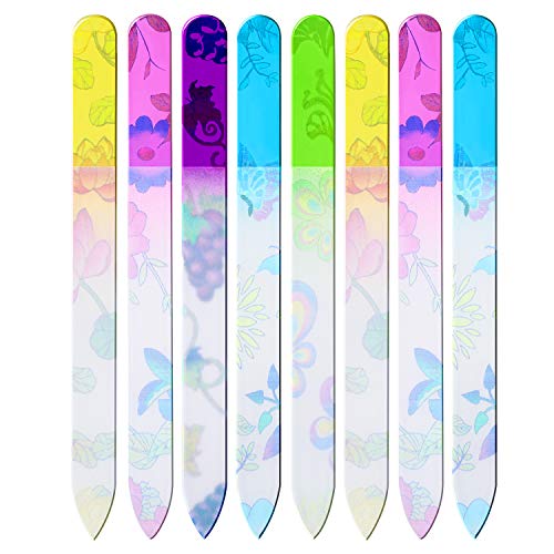 8 Pack Glass Nail Files With Cases Colorful Pattern Printed Nail Buffers And Buffer Crystal Fingernail Files With Travel Protective Cases For Professional Manicure Supplies #TOP2