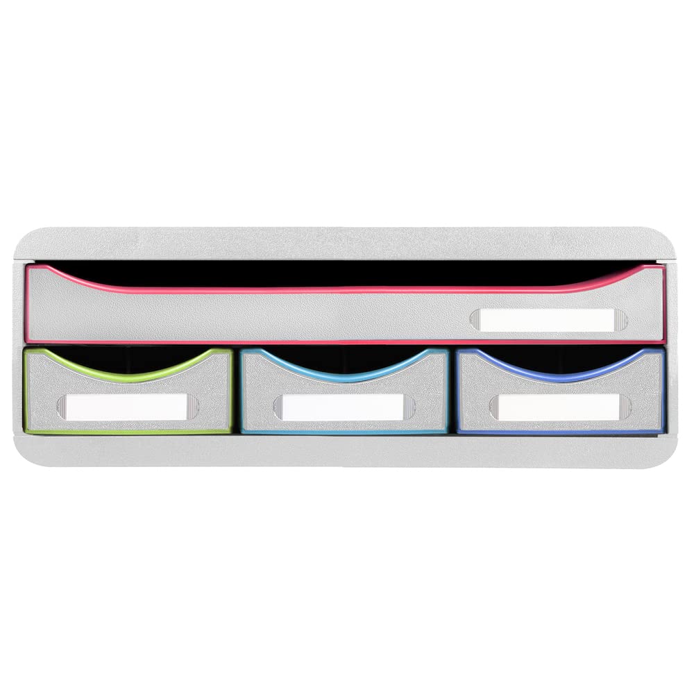 Exacompta - Ref. 319913D - TOOLBOX MINI - 4-drawer unit - External dimensions: depth 27 x width 35.5 x height 13.5 cm - white/harlequin/white
