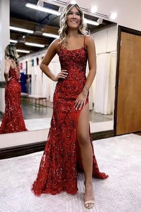 VCCICANY Sparkly Sequin Mermaid Prom Dresses for Women 2025 Backless Long Formal Evening Party Dress with Slit3