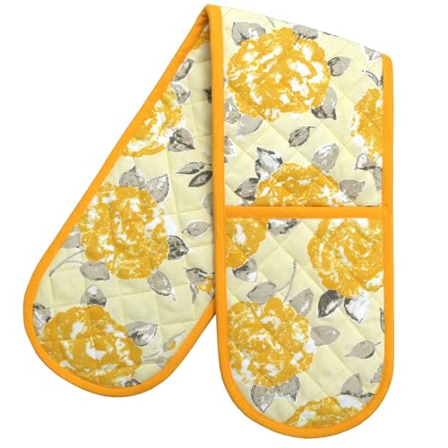 Double Oven Gloves - 84 cm x 18 cm x 1 cm, 1-Piece Oven Mitts for Cooking & Baking - Cotton, Machine Washable at 30° - Kitchen Essentials by Ragged Rose - (Gold Rose)