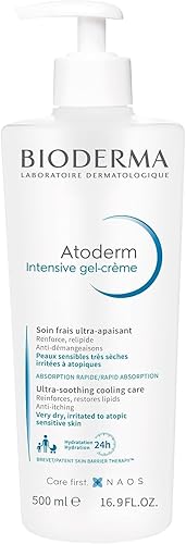 Bioderma Atoderm Intensive Gel-Cream, Soothing Body Moisturizer for Dry to Atopic Sensitive Skin, 24-Hour Hydration, 16.9 Fl Oz