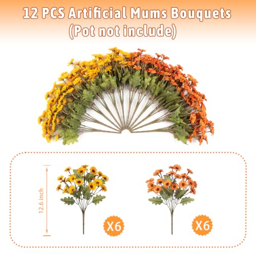 Image of Artificial Fall Flowers Fake Mums Plants for Outdoors Decoration