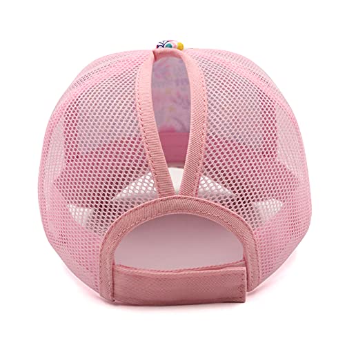 Girls Pony Hat Distressed High Ponytail Messy Bun Baseball Caps Kids Trucker Floral Sun Protection Hats Biking Cap(4-10Years) #TOP6