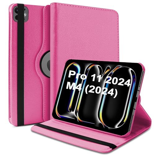 Image of TGK Rotating Case for iPad Pro 11 Inch M5 2025 /M4 2024 Model A3357 /A3358 /A3359 /A2836 /A2837 /A3006, Cover for 6th /5th Gen iPad Pro 11 inch (Hot Pink)