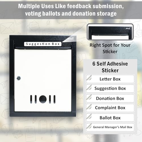Image of JD FRESH Wall Mount A4 Size Letter Box /Mail Box /Suggestion Box /Complaint Box for Office /Post Box for Home gate with Clear Window View & Secure Key Lock - (Black & Ivory)