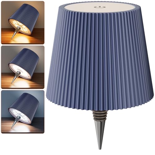 Nulmvic Lampada per Bottiglia LED Ricaricabile - 5200mAh Lampada da Tavolo Senza Fili Dimmerabile 3 Colori - IP54 Impermeabile Comando a Tocco per Interno Esterno Famiglia Ristorante Bar (Blu Scuro)
