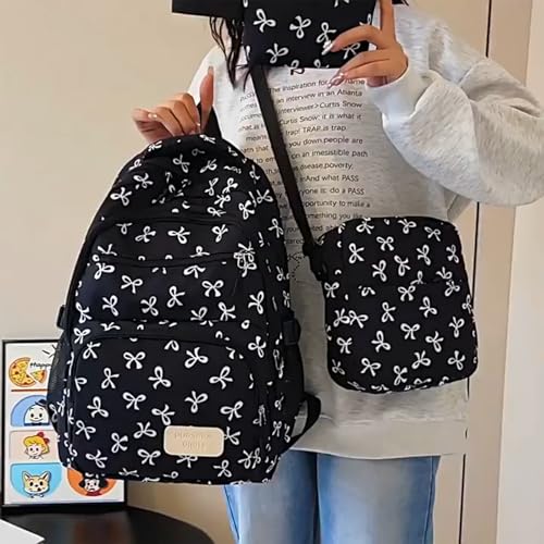 3pcs Bow Backpack Bags Set,Cute Kawaii Backpack Set Aesthetic Daypack Bow Rucksack with Built-in Organizer， (rose red)4