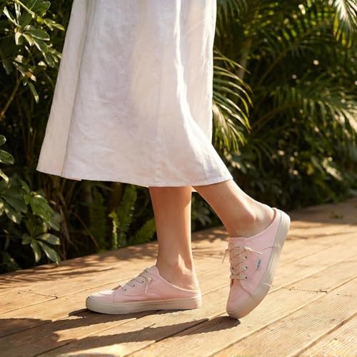 Image of hash bubbie Women's Mules Slip on Sneakers Canvas Tennis Shoes | backless summer close toed sandals non slip on walking casual comfortable