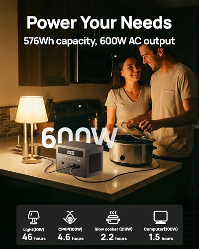 Image of Portable Power Station 1200W Peak, 576Wh LiFePO4 Battery Solar Generator, Emergency Backup for Home Use, RV Camping, Road Trip (Solar Panel Optional)
