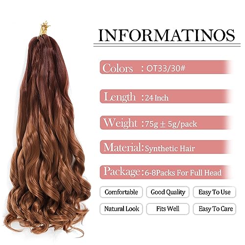 WoWCFyyds 8 Packs French Curl Braiding Hair 24 Inch Loose Wave Spiral curly braiding hair extensions 75g/Pack Soft French Curls Synthetic Hair Extensions for Braiding(33/30#) - Image 2