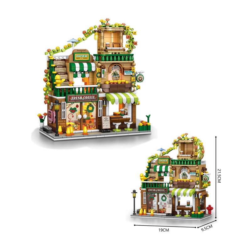 Image of SKY LINE OCEAN Cityscape Coffee Shop Building Blocks Set - 828+ Pieces Urban House Store Model, Creative DIY Construction Toy for Boys & Girls, Christmas Birthday Gift | 5 Year Structural Warranty