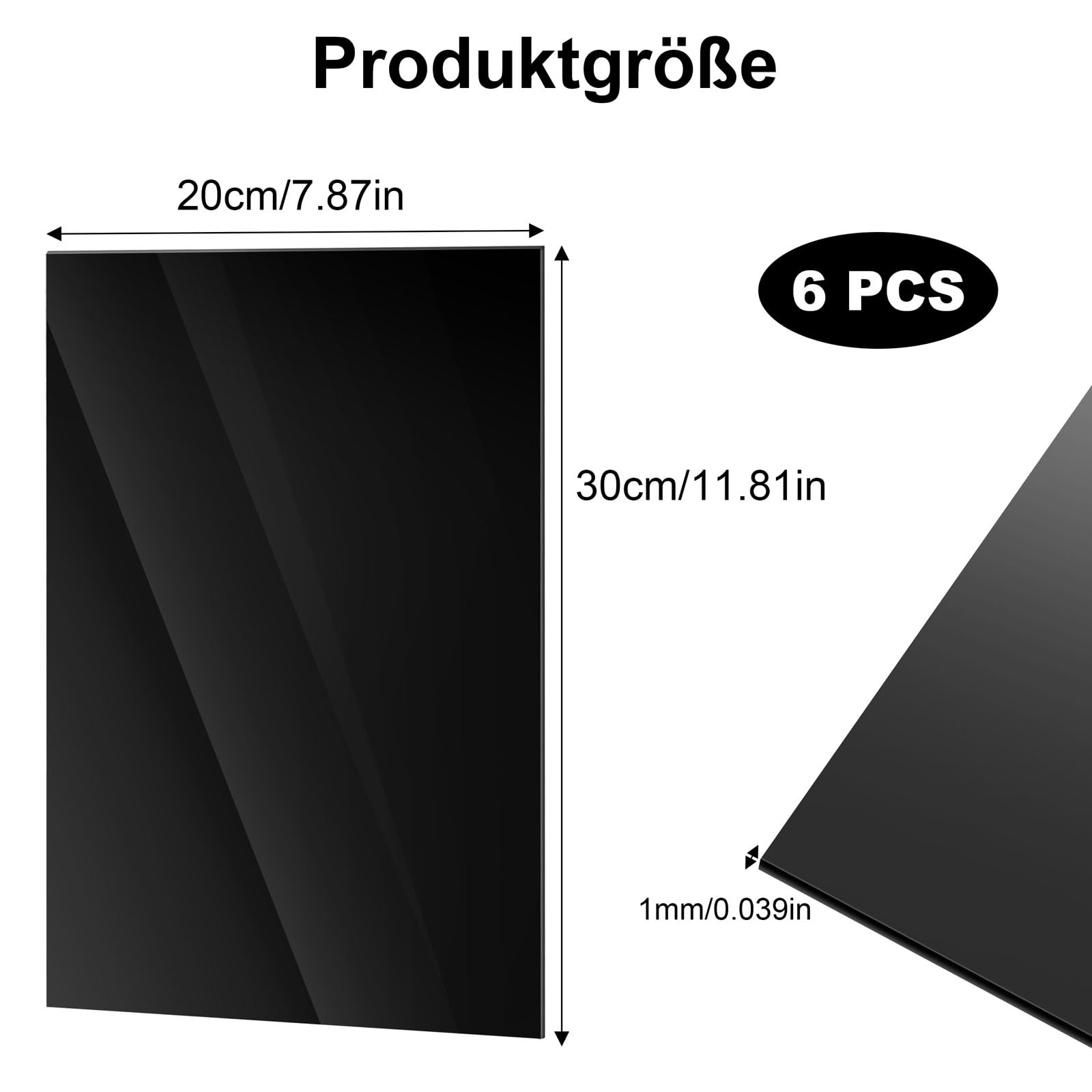 Produktbild von 6 Stück Acrylglasplatten – Schwarz, 20x30 Cm, 1 Mm, Mit Schutzfolie, Für DIY, Rahmen, Gravierung & Deko