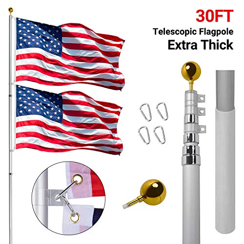 Gientan 30FT Telescopic Flag Pole, Extra Thick Heavy Duty Aluminum Flagpole Kit