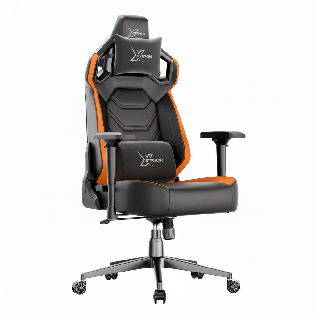 Blisswood Computer Gaming Chair, Ergonomic High Back Swivel Pc Chair with 4D Armrests, Racing Design, Reclines 150°, Lumbar Support, Height-Adjustable Desk Chair For Home (Black & Orange)