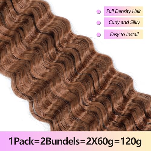 YYQXZG Deep Wave Bulk Hair for braiding 20 Inch No Weft Synthetic Curly Braiding Hair Extensions for Boho Braids (2bundles,120g,30#) - Image 4