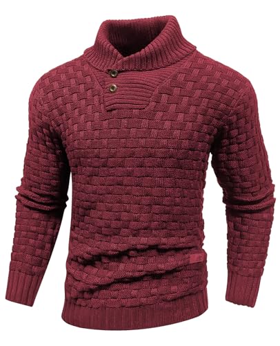 Qinfren Jersey para Hombre Suéter Sudadera De Punto Tejido Grueso para Hombre Suéter con Cuello Alto Jersey con Dos Botones Invierno