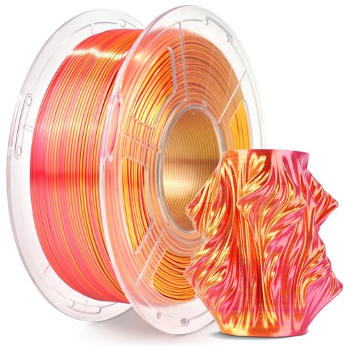 Image of SUNLU Silk Dual Color Pla Filament, Silk PLA 3D Printer Filament 1.75mm, Shiny Silk Texture, Dimensional Accuracy + /- 0.02mm, 1KG Spool (2.2 lbs), PLA Silk Dual Color (Red Gold)