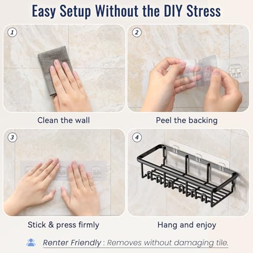image for Zeawec 8 Pack Adhesive Rustproof Shower Caddy with Soap Dishes, Toothb