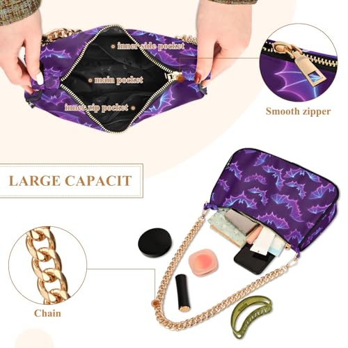 Clutch Shoulder Bags Tote Evening Purse Handbags for Women Halloween Bat Purple Hobo Bags with Zipper Closure4