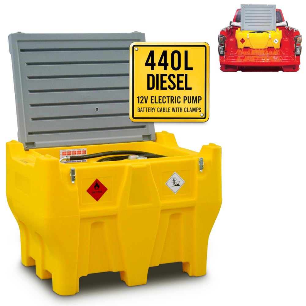 TFF Deposito Gasoil Portátil, 440 Litros con Bomba Gasoil 12V DC capacidad 40 l/min. Depósito Gasoil para PickUp con cable de alimentación, manguera flexible de 4 m y Pistola Gasoil Automatica