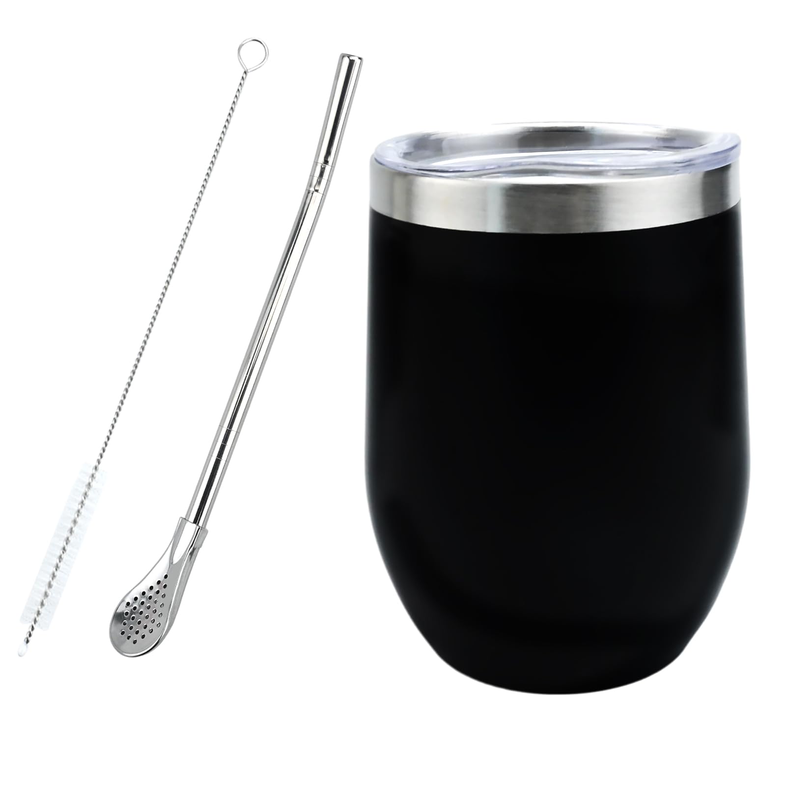 FadcaerYerba Mate Cup 12OZ Stainless Steel Mate Tea Set with Straw Spoon and Cleaning Brush Double Walled Gourd Tea Cup Coffee Thermal Mug Tumbler Cups for Yerba Mate Drink Coffee Milk