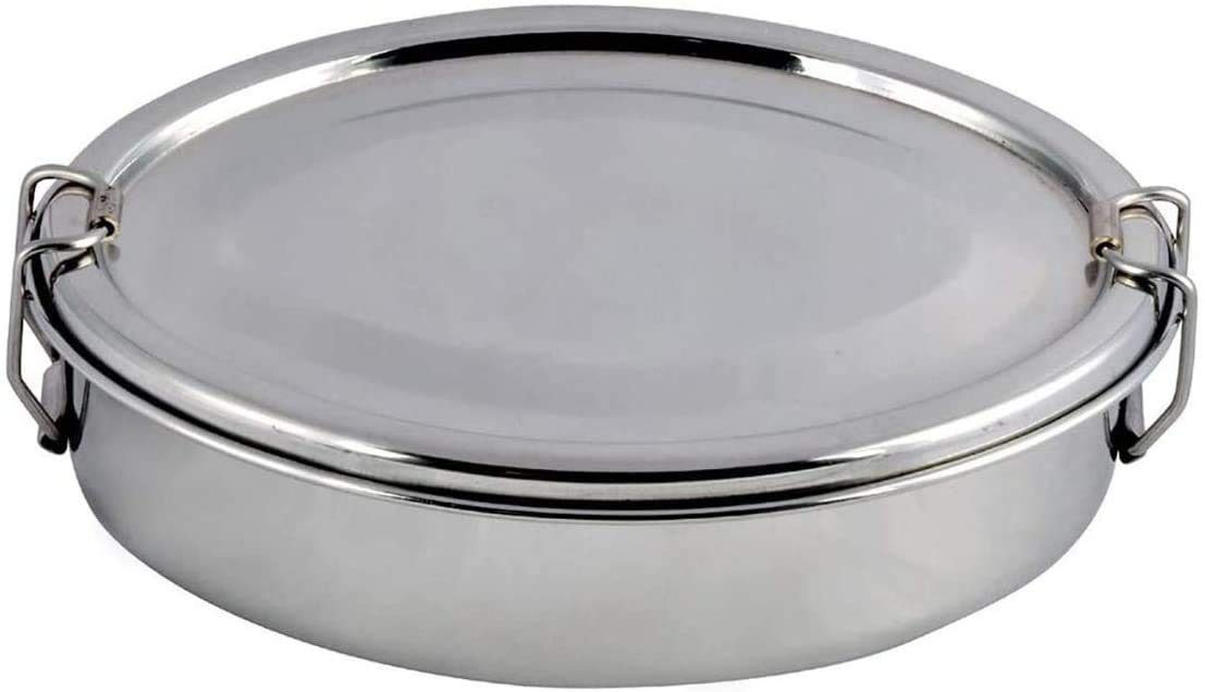Stainless Steel Lunch Box, Food Containers with Lock Clips and Inner Lid, Food Salad Snacks Storage Container for Kids and Adults (Oval Shape)