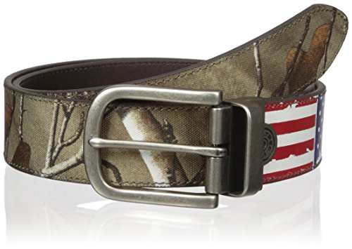 Realtree mens Real Tree Xtra Camouflage Reversible With Flag Tab Detail Belt, Camo/Brown, 44 US