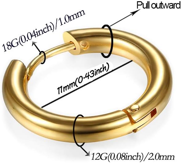 316L Surgical Stainless Steel Huggie Hoop Earrings 6mm 8mm 10mm 11mm 12mm 14mm Hypoallergenic Earrings Hoop Cartilage Helix Lobes Hinged Sleeper Earrings For Men Women - Image 2