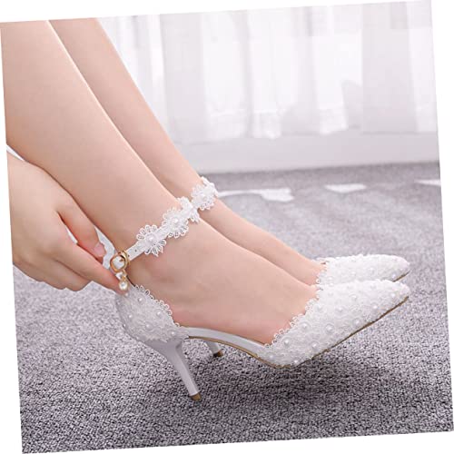 Chaussures de mariée de mariage talons blancs anti fatigue escarpins dentelle blanche