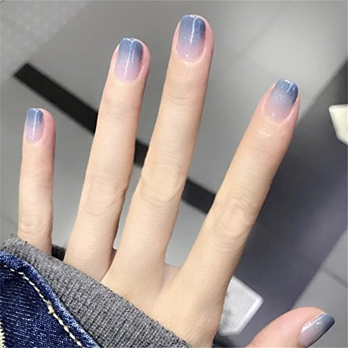 BloomingBoom 24 Pcs 12 Size Full Cover False Fake Nail Artificial Press on Salon Design Gradient Color Natural Round Rounded Square Classic Biters Short Gloss Nude Pink Cornsilk Purple Blue Cyan